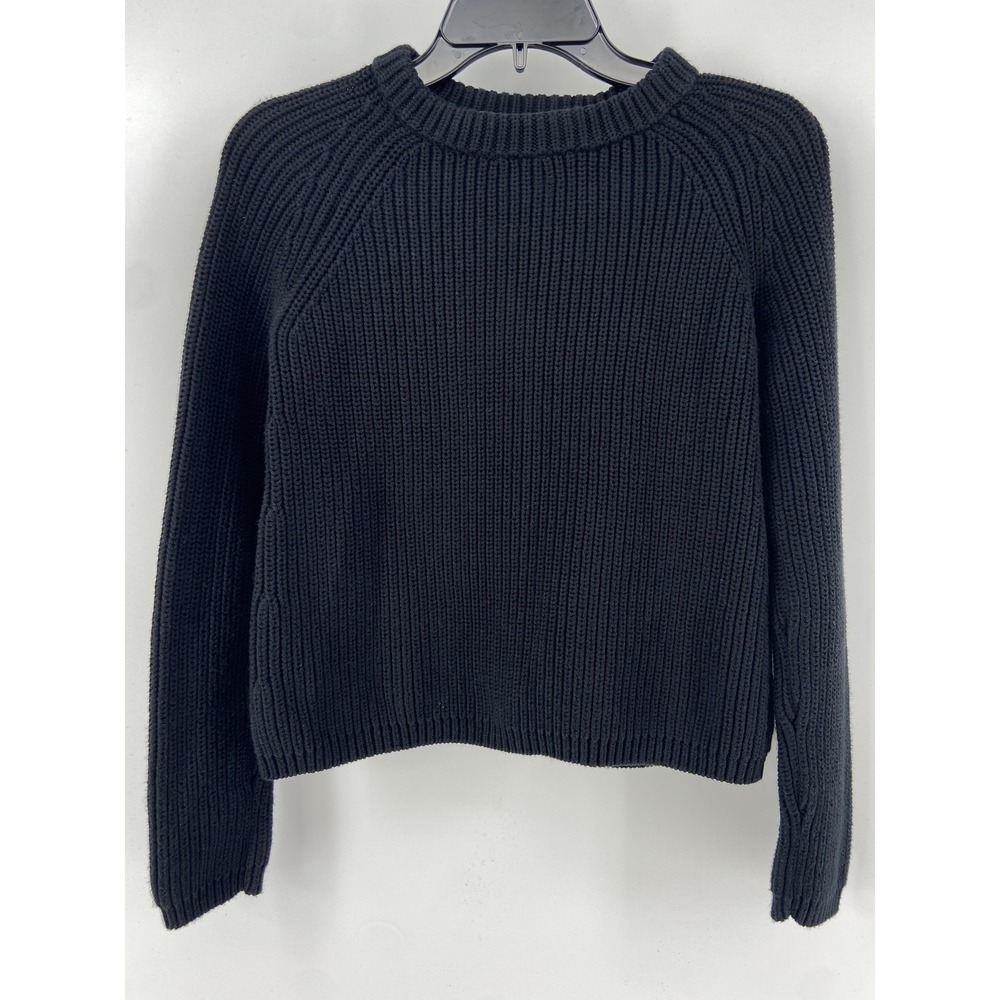 Quince Sweater Womens XS Black Organic Fisherman Crew Chunky Knit Pullover - Picture 1 of 7